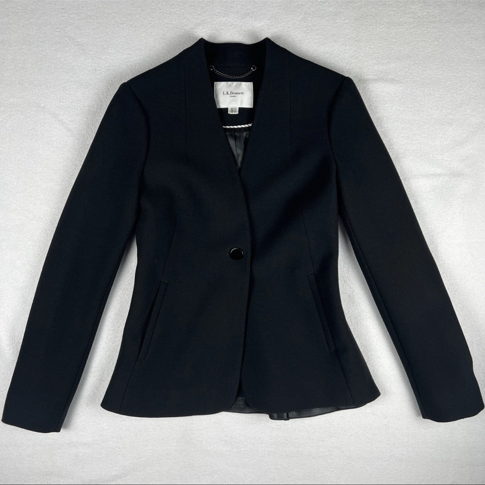 L.K. BENNETT London Cropped Wool Blend Blazer Jacket Top Solid Black Sz US6 $550